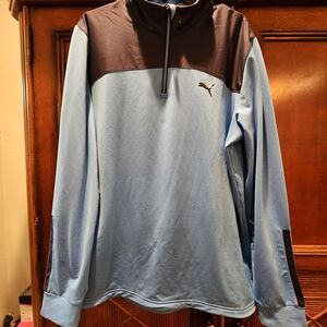 Puma Men's Light Blue and Black Quarterzip Windbreaker Lg